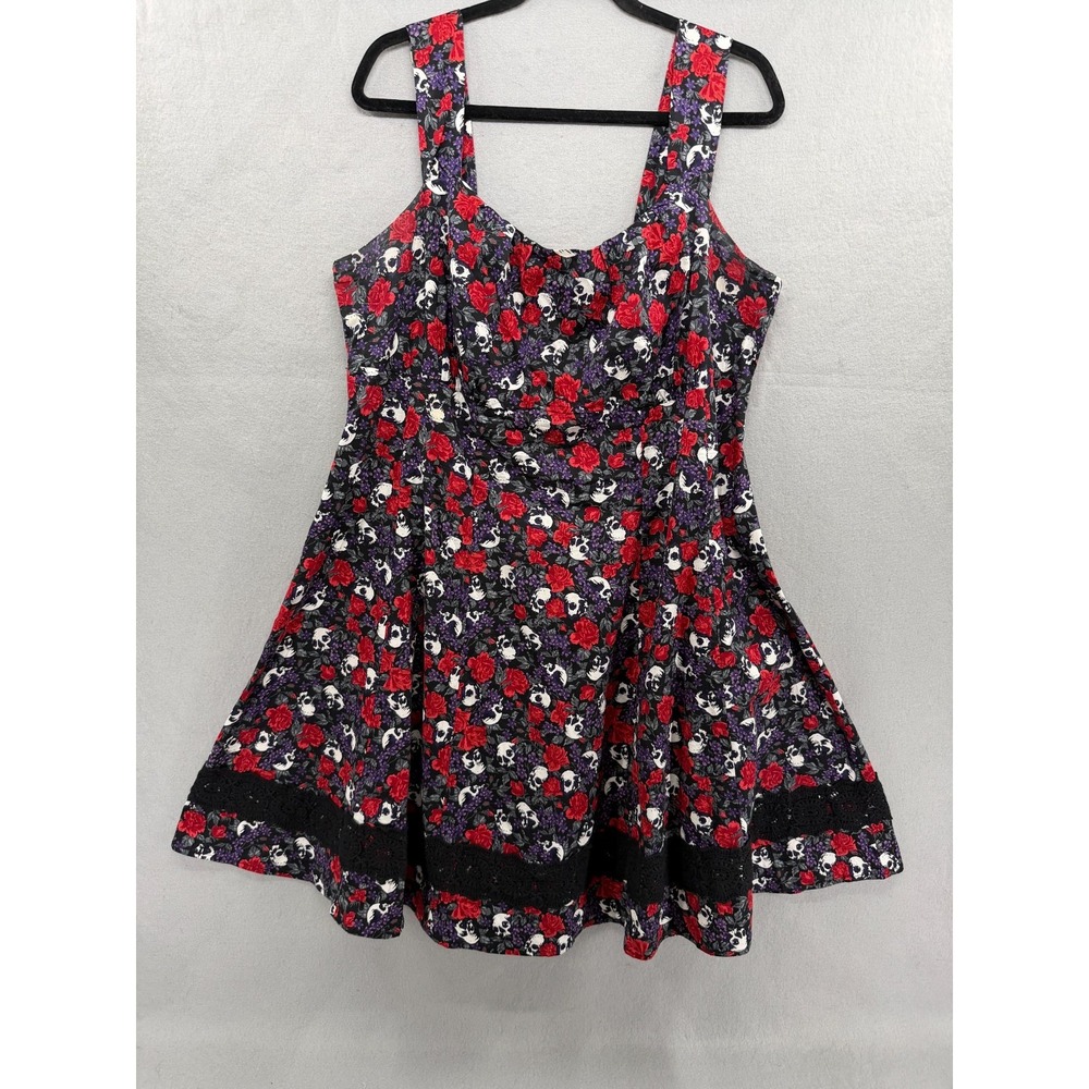 Hot Topic Skater Dress Size 18 Red Purple Skull Rose Rockabilly Whimsygoth Pinup